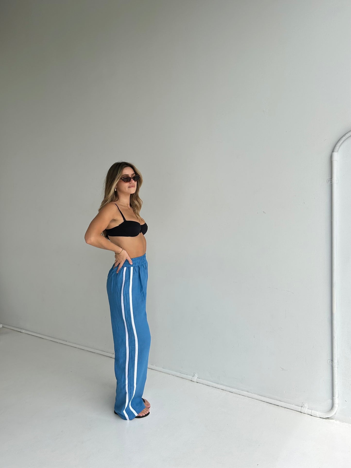 Near The Sea - Linen Racer Pant - Lagoon