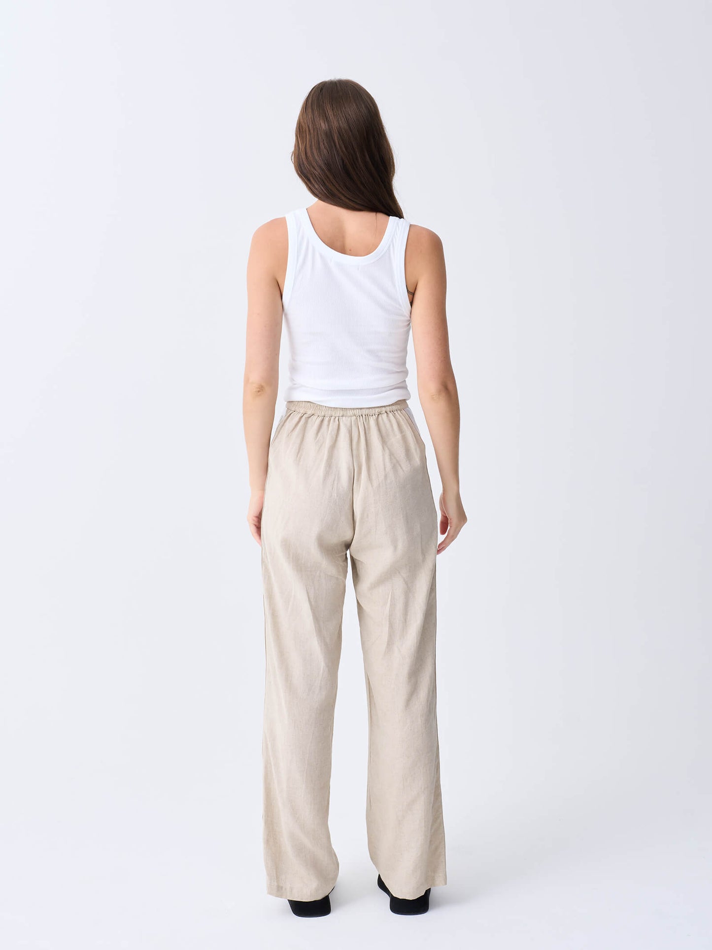 Embroidered Wave Linen Racer Pant - Oat