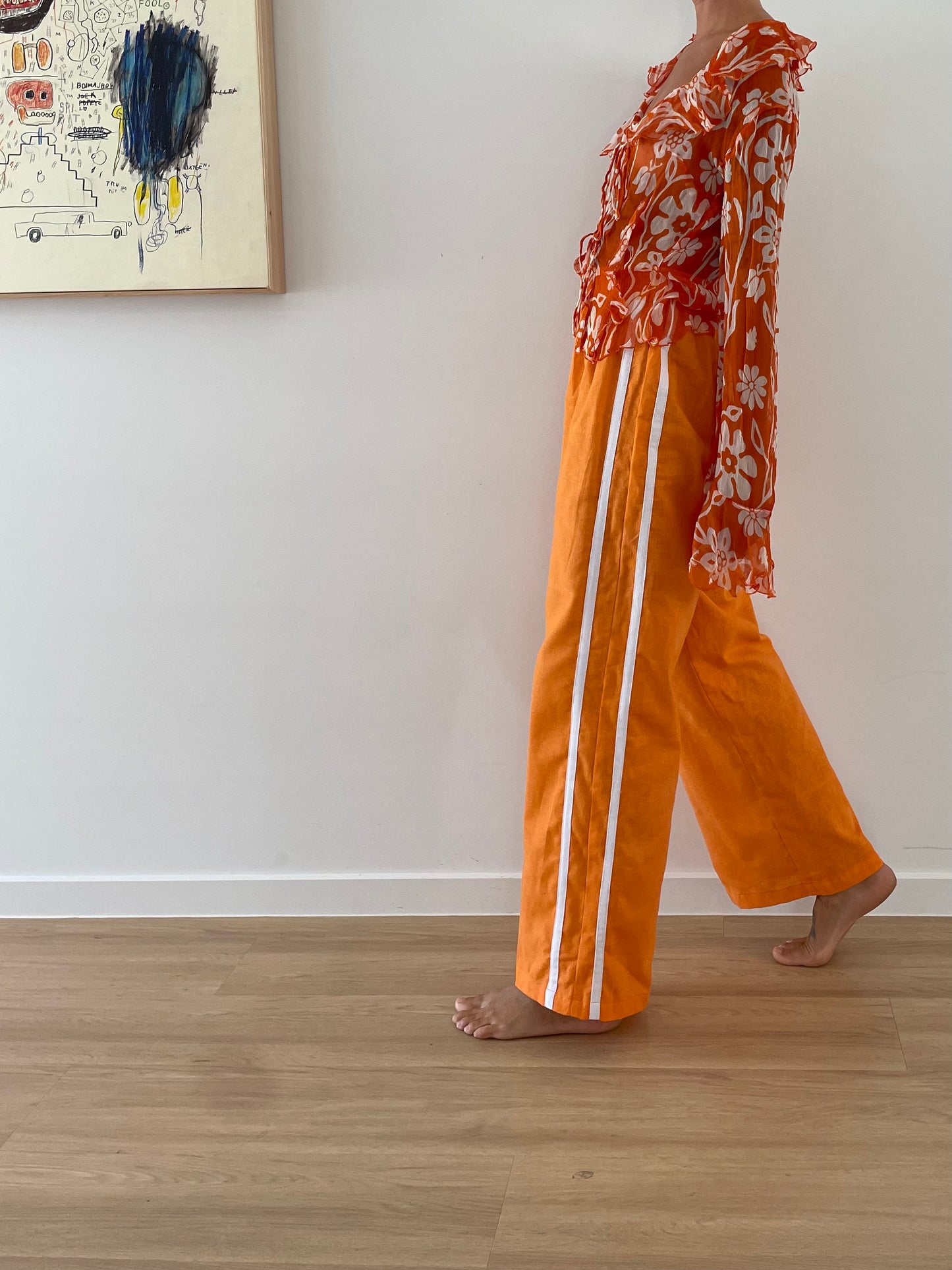 Near The Sea - Linen Racer Pant - Orange