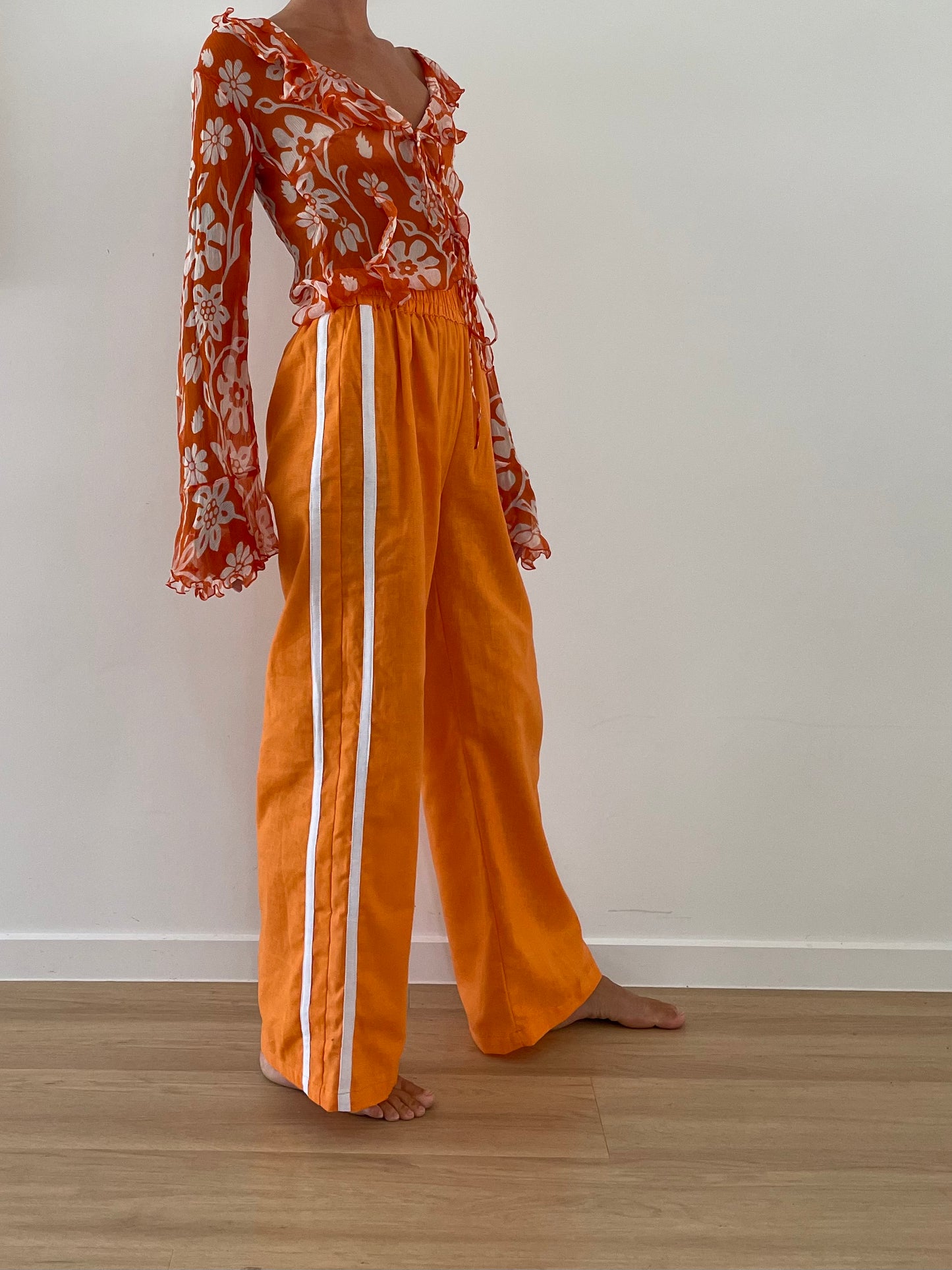 Near The Sea - Linen Racer Pant - Orange