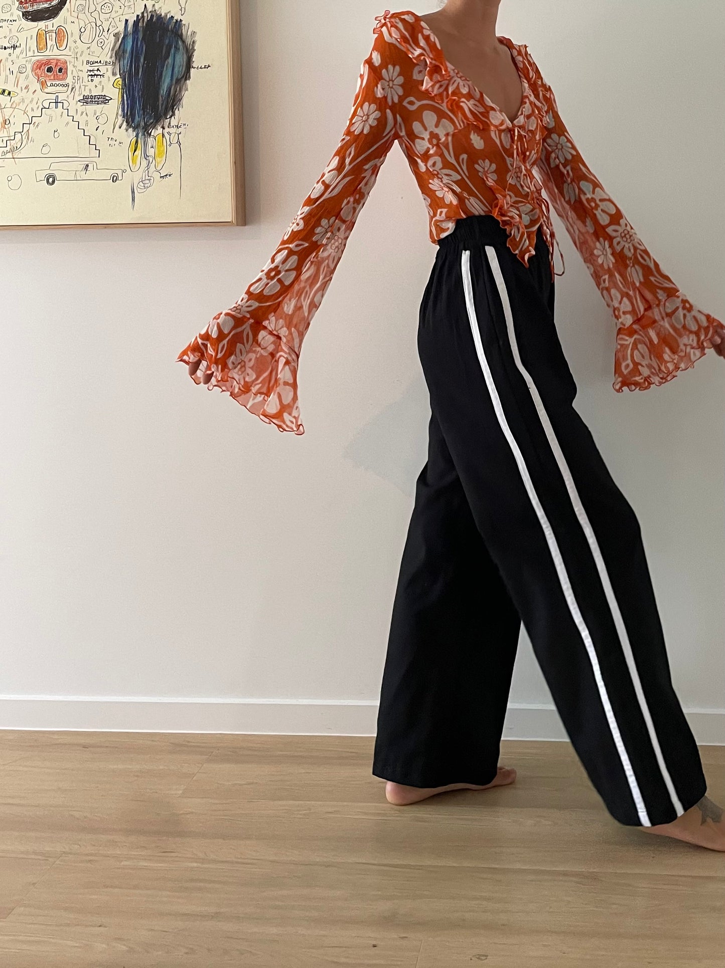 Near The Sea - Linen Racer Pant - Black