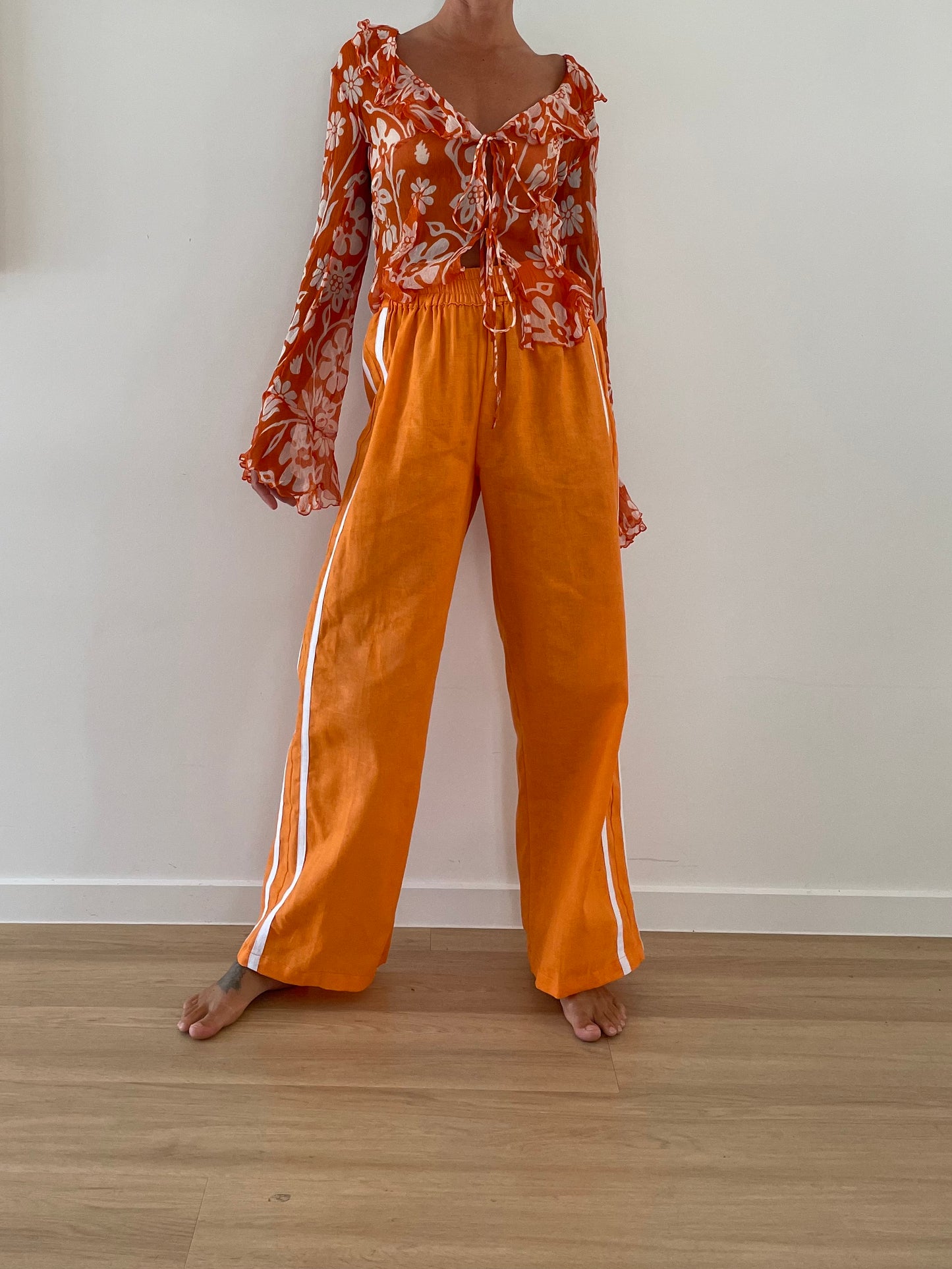 Near The Sea - Linen Racer Pant - Orange