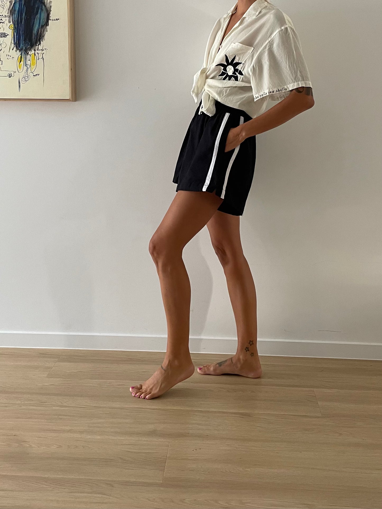 Near The Sea - Linen Racer Short - Black