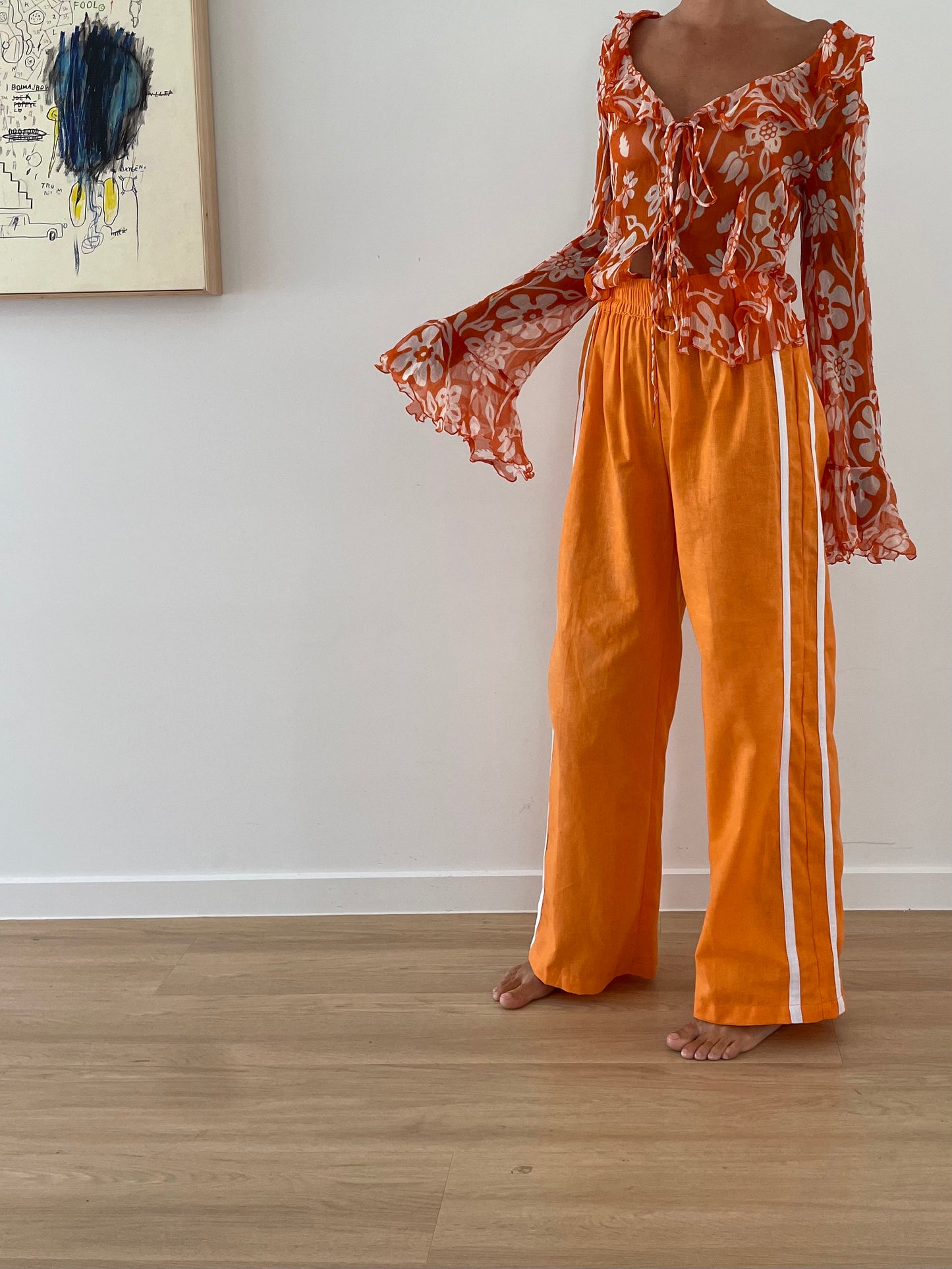 Near The Sea - Linen Racer Pant - Orange