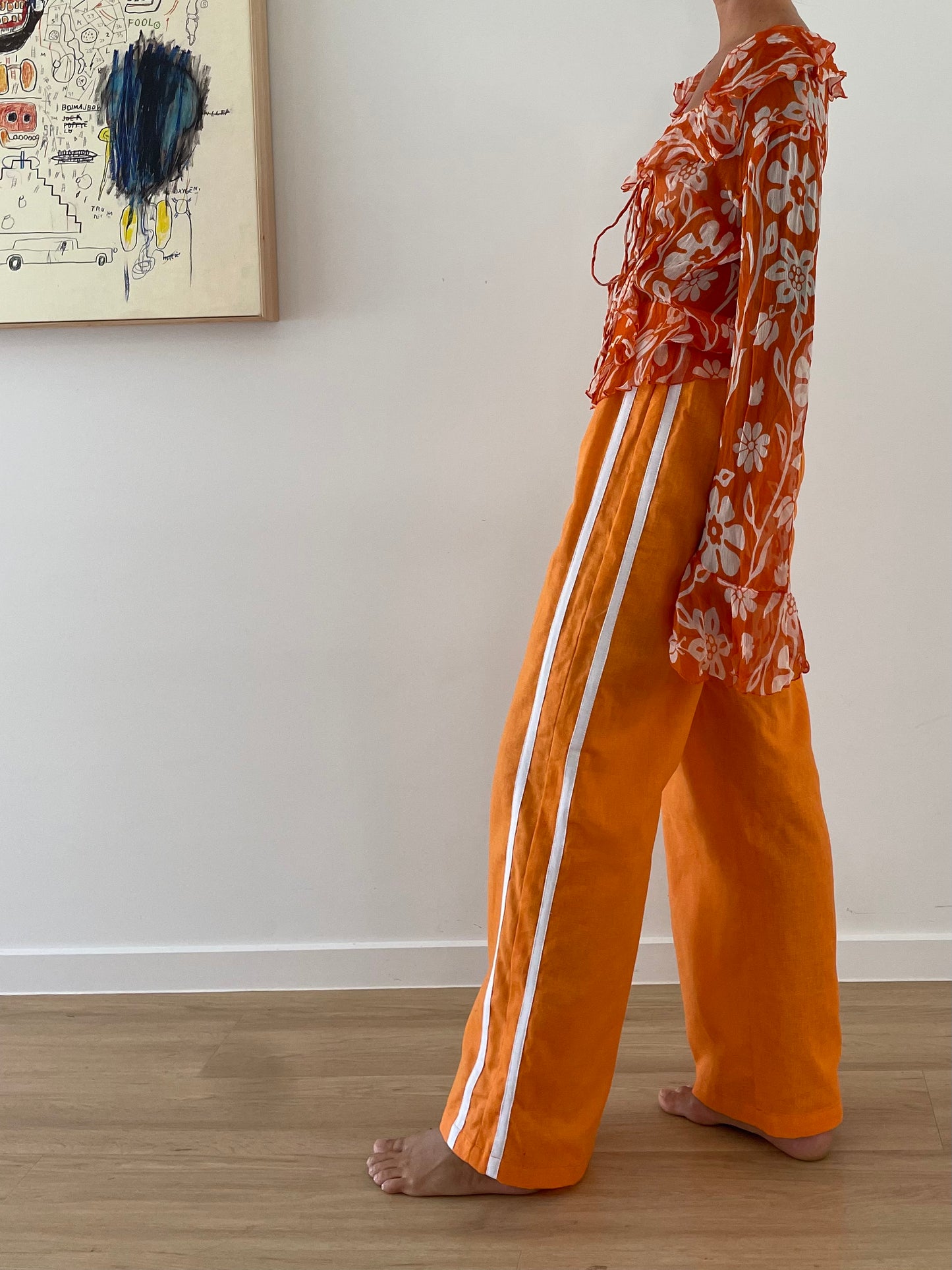 Near The Sea - Linen Racer Pant - Orange