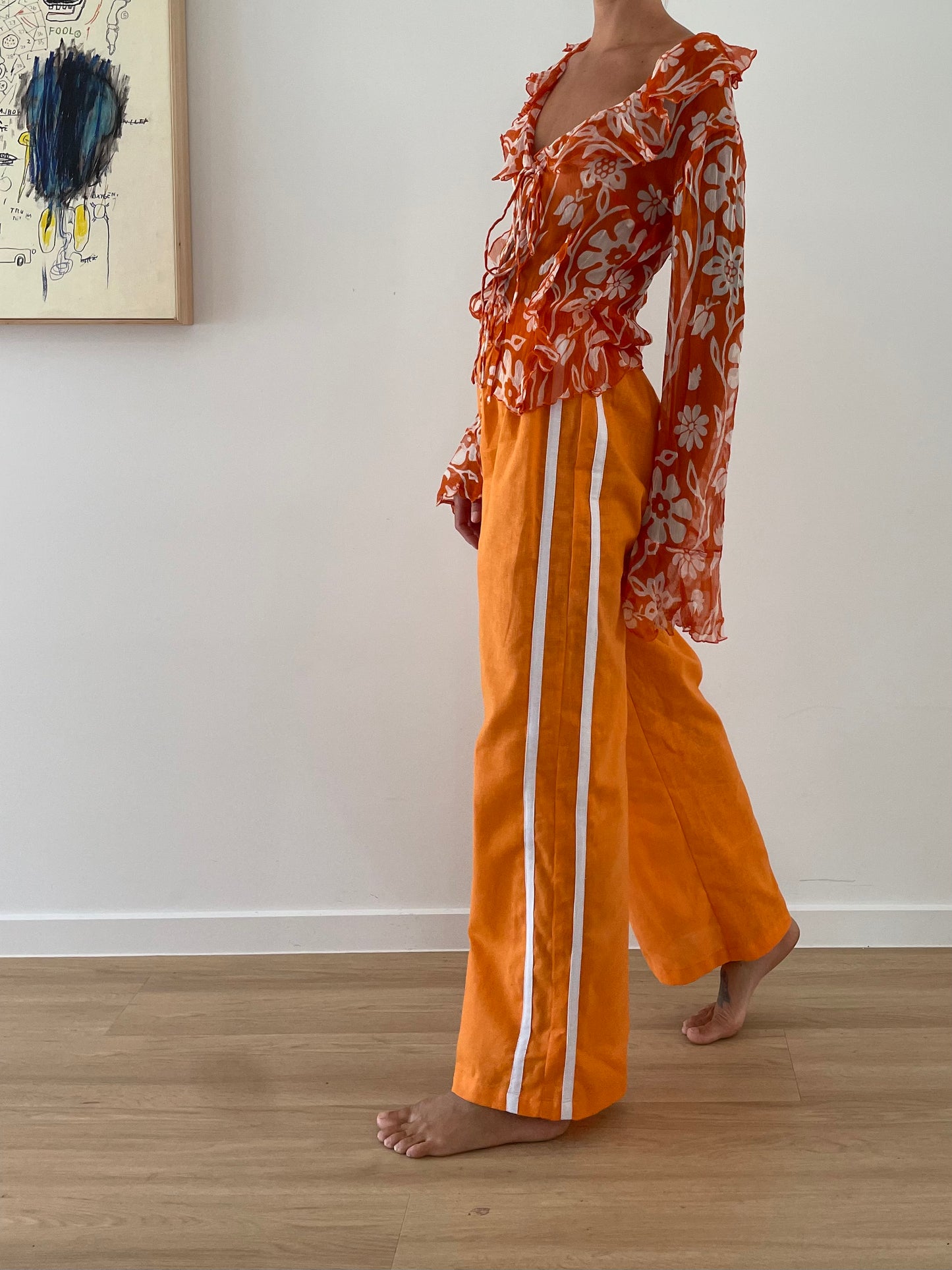 Near The Sea - Linen Racer Pant - Orange
