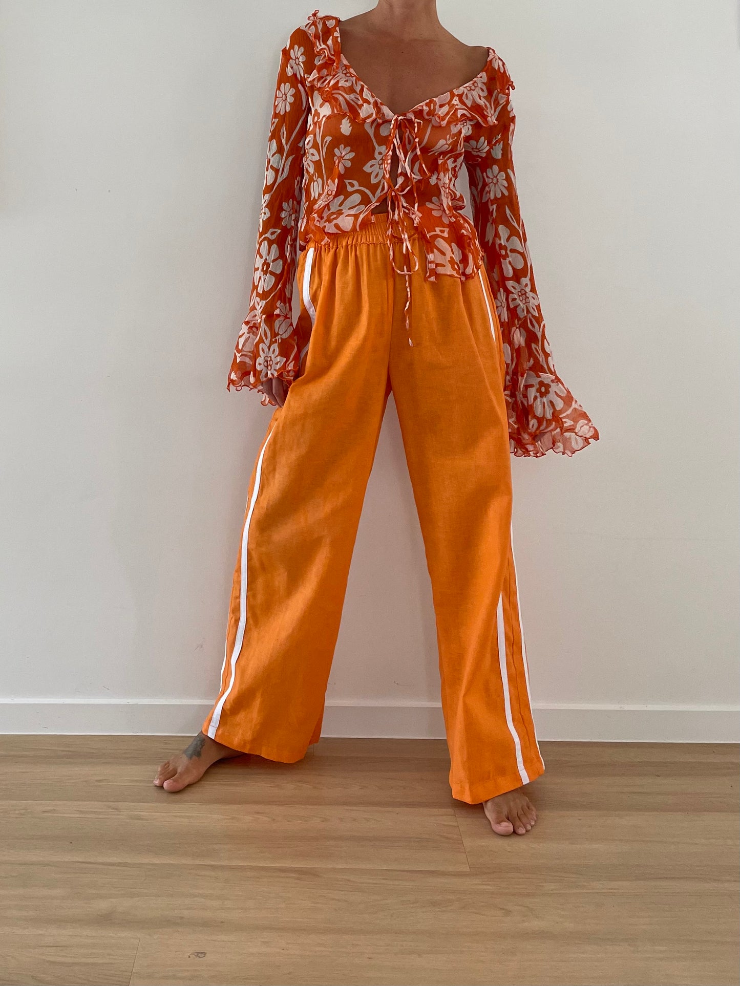 Near The Sea - Linen Racer Pant - Orange
