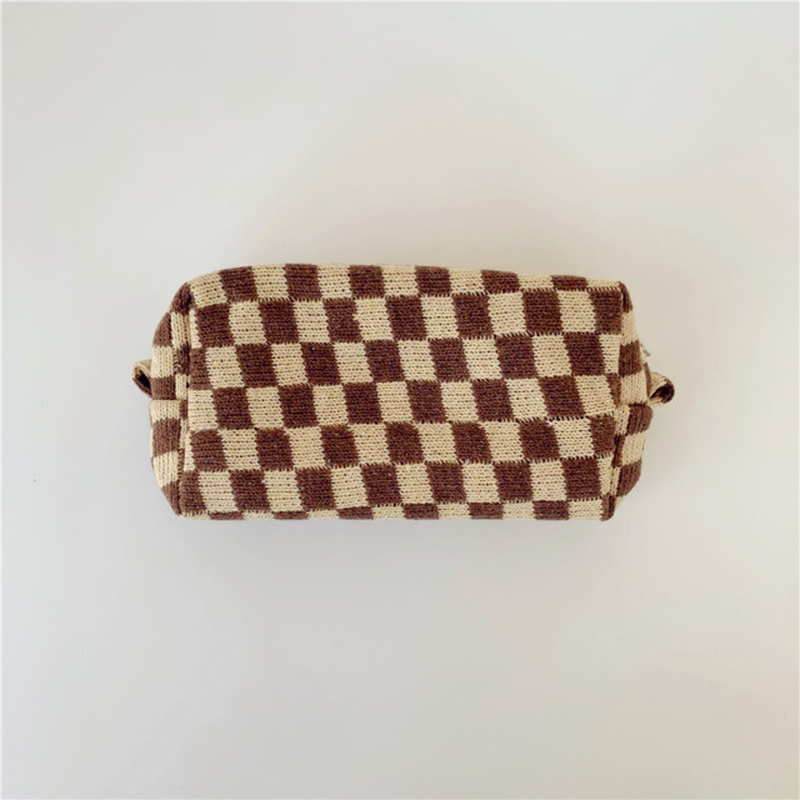 Checker Zip Pouch - Choc