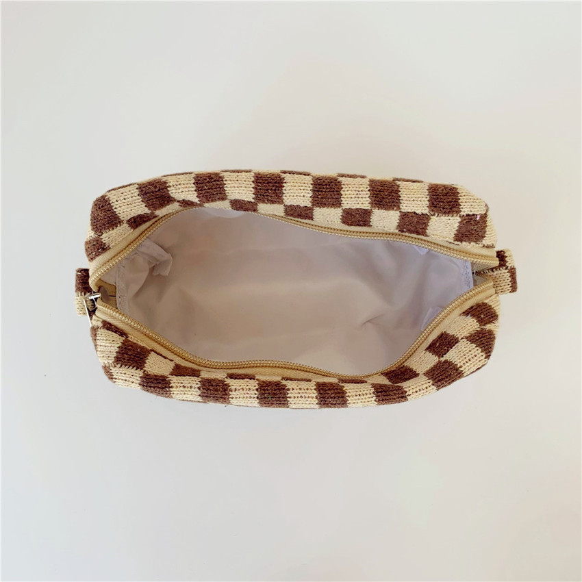 Checker Zip Pouch - Choc