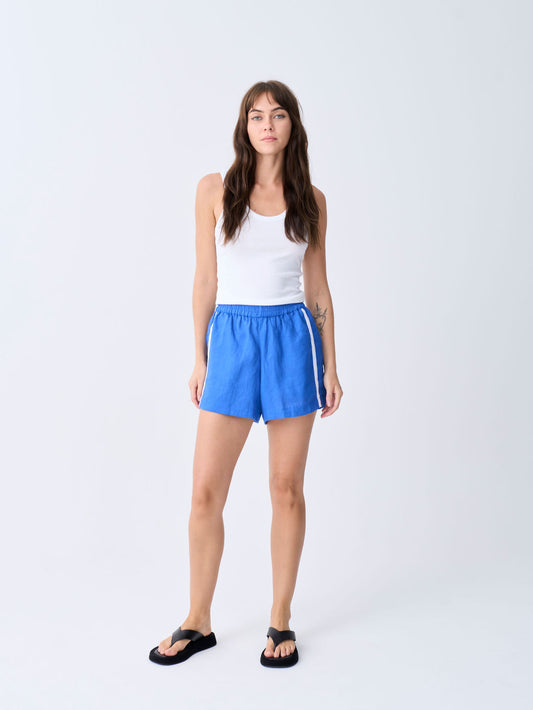 Linen Racer Short - Azure