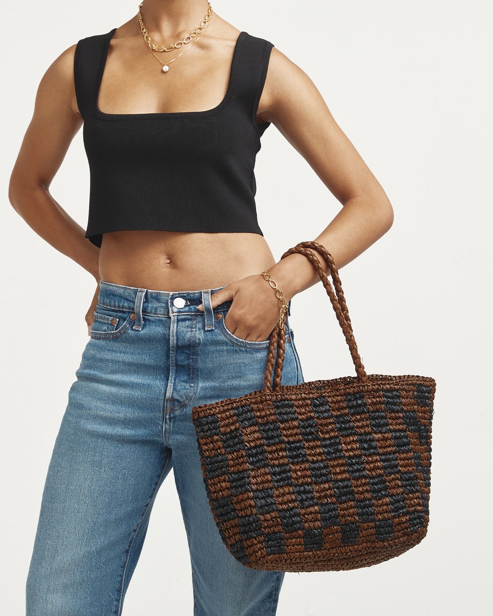 Brie Leon - Check Straw Bag