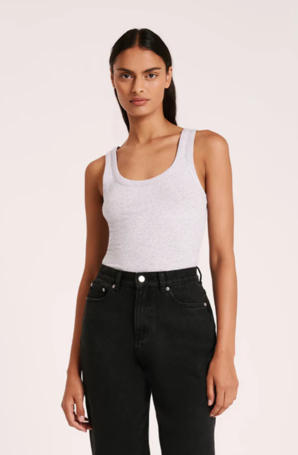 Organic Rib Singlet - Grey Marle