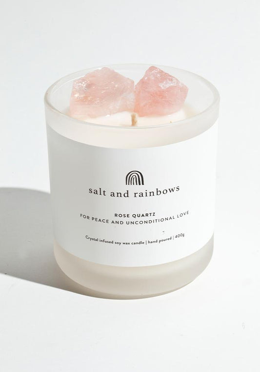 Salt & Rainbow Candle - Coconut and Lime / Rose Quartz