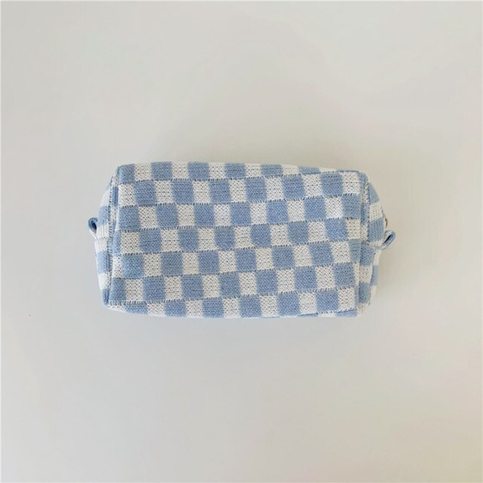Checker Zip Pouch - Blue